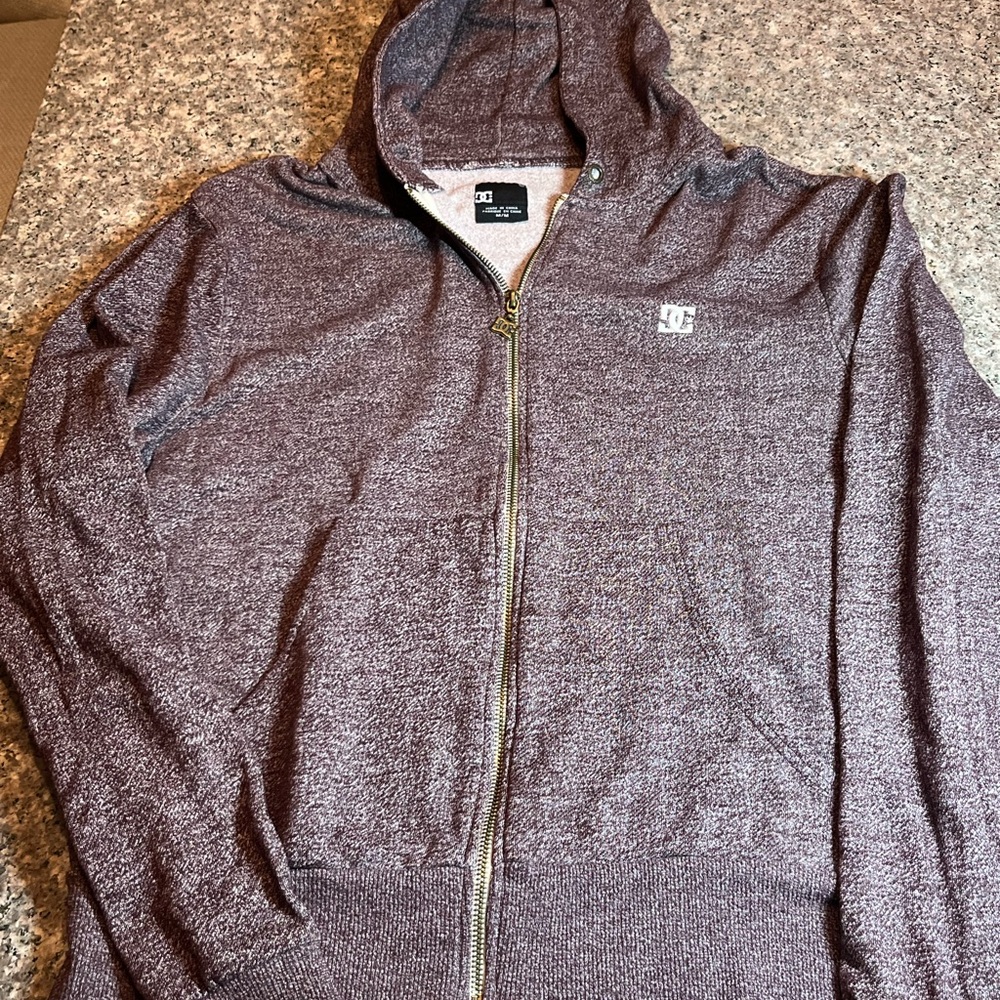 DC Hoodie Sweatshirt Women's Long Sleeve Full Zip Gray/Bugundy Size Medium